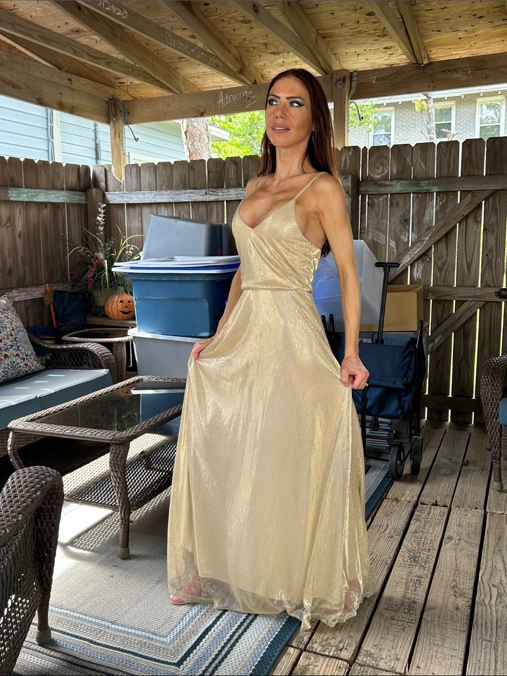 Vow’D Elegant Shimmery Gold Evening Gown Size 4 Wedding, Prom, Bridesmaid